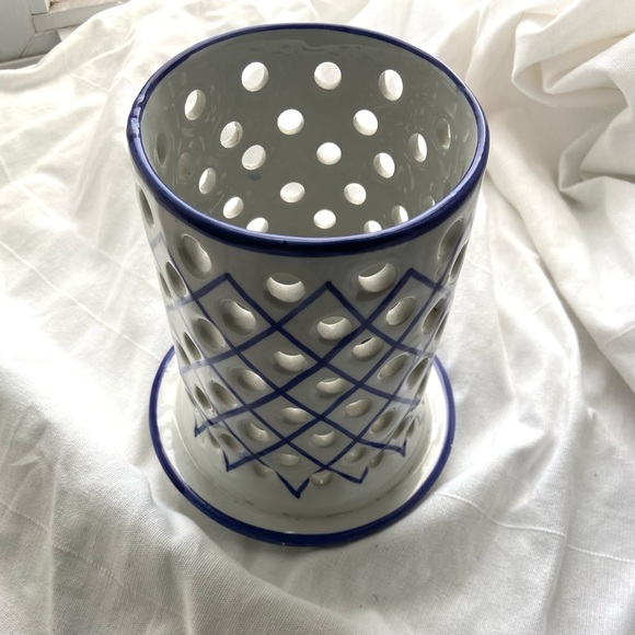 R.C. & Cal and Blue Ceramic Candle Holder made in Junctal Porto De Mos Portugal - Picture 1 of 6